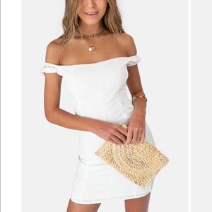 White Zip Up Off the Shoulder Dress